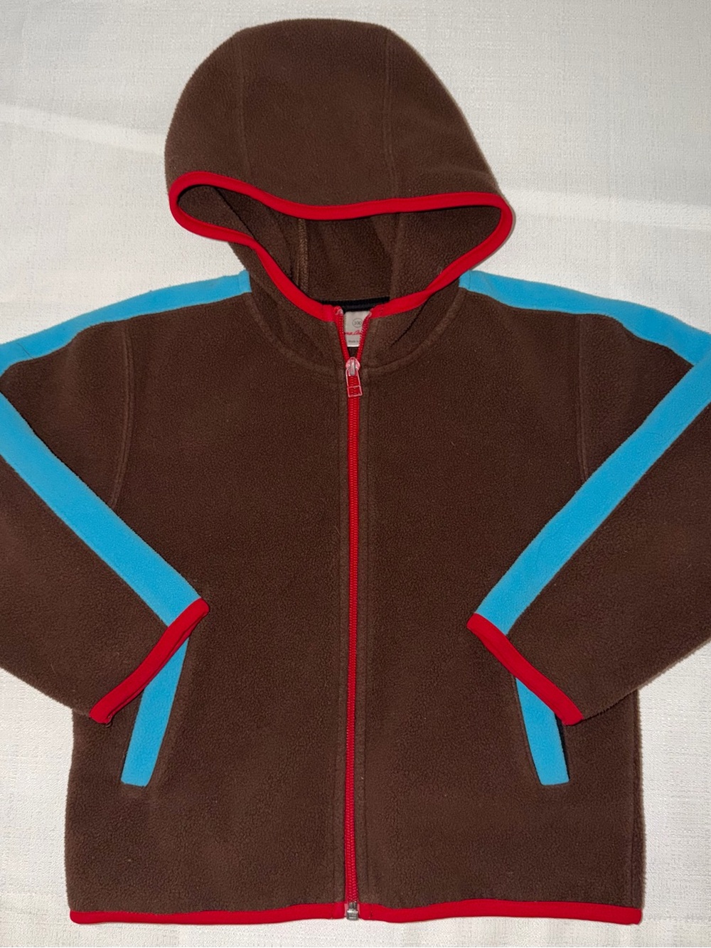 Hanna Andersson Brown Fleece Hoodie with Bright Blue and Red Trim size 4/100